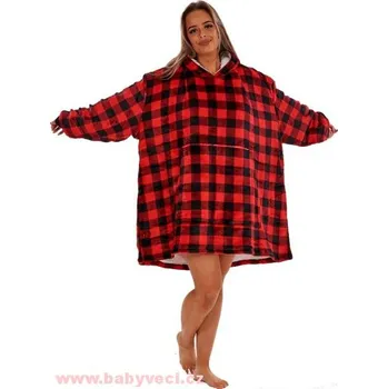 Hřejivá deka s rukávy a beránkem > varianta kostka červená