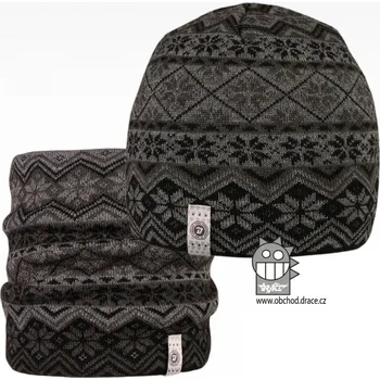 Čepice Merino pletená čepice a nákrčník Dráče - Oslo 01, černá / šedá Barva: Černá, Velikost: 54-56