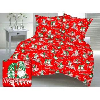 Mirtex Plátno DOMESTINO 120/22296-4 Vánoční zelený skřítek na červené šíře 160cm