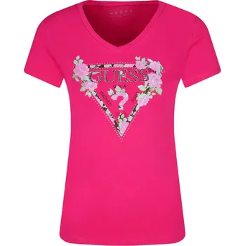 Dámské tričko GUESS JEANS Tričko BRITNEY | Barva:fuchsiový | Velikost:XS