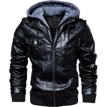Moto bunda Kožení pánská bunda s kapsami a odnímatelnou kapucí Barva: Černá, Velikost: S