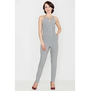 Dámský overall Klasický overal s řetízkem kolo krku K338 LENITIF Barva: Šedá, Velikost: L