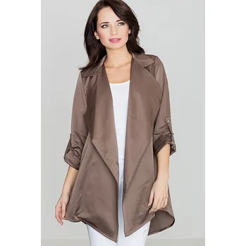 Dámský kabát Lesklý kabátek bez zapínání K331 LENITIF Barva: Hnědá, Velikost: L
