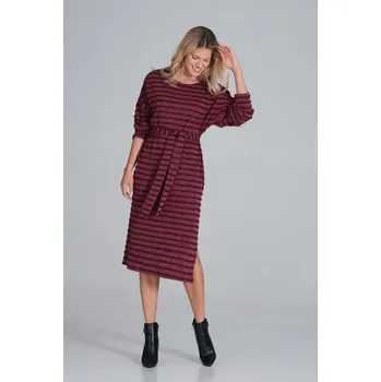 Dámské šaty Pruhované midi šaty s páskem v pase M848 FIGL Barva: Bordová, Velikost: S/M