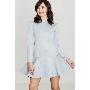 Dámská móda Šaty s dlouhým rukávem a volánkovou sukní K247 LENITIF Barva: Šedá, Velikost: S