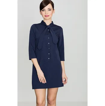 Dámská móda Šaty s vázáním u krku K369 LENITIF Barva: Tmavě Modrá, Velikost: XL