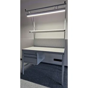 Dílenský stůl Pracovní stůl KLASIK s horní nástavbou, LED osvětlením a kontejnerem, 1200x900 mm