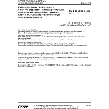 Technika ČSN 33 2000-4-443 ed. 3 - Ochrana před atmosférickým nebo spínacím přepětím