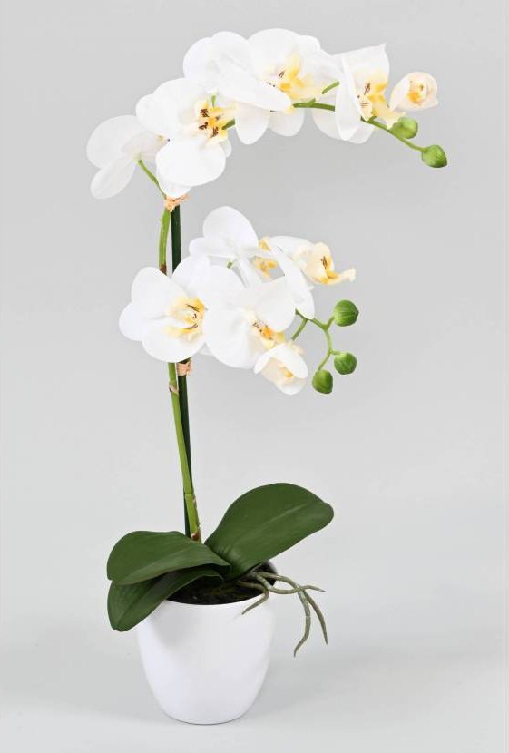 Luxusní umělá květina Orchidej bílá v květináči, 55cm