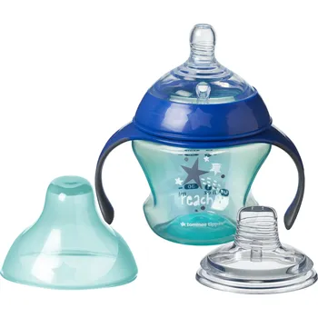 Kojenecká láhev Tommee Tippee Přechodový hrnek se savičkou a pítkem 150 ml modrý