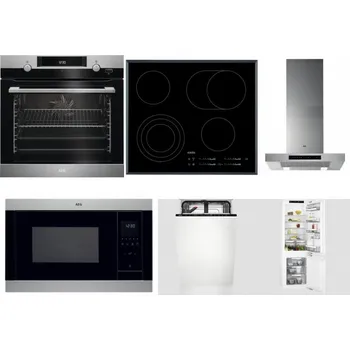 Set domácích spotřebičů AEG Mastery SteamBake BCK455350M + AEG Mastery DirectTouch HK654070FB + AEG Mastery DBB5660HM + AEG Mastery MSB2547D-M + AEG Mastery GlassCare FSE73407P + AEG Mastery FlexiShelf SCE818D3LC