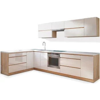 Kuchyňská linka Rohová kuchyně Lenny levý roh 320/260 cm bílá lesklá/dub sonoma