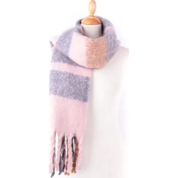 Šála Dámská šála XXL MOHER zimní teplá dlouhá 205x50cm 33017051 růžová/modrá/hnědá