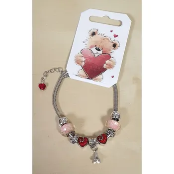 Náramek Náramek hadí ve stylu PANDORA - Valentýn - srdíčka/růžová (délka 21cm)