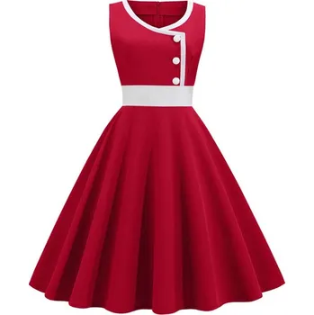 Dámské šaty Vintage šaty 50.-60. leta s ozdobnými knoflíky Barva: Červená, Velikost: S