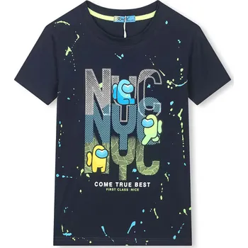 Chlapecké tričko - KUGO HC0706, tmavě modrá Barva: Modrá tmavě, Velikost: 152