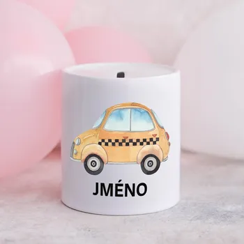 Pokladnička Domovi Bílá keramická pokladnička se jménem Taxi 9cm