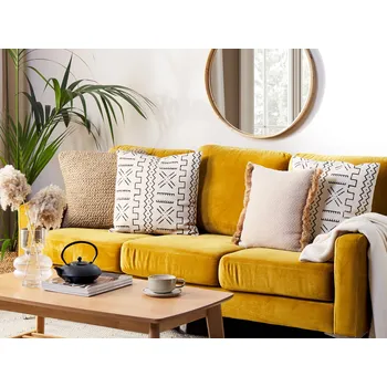 Dekorativní polštář černý bílý Bavlna 45 x 45 cm Geometrický vzor Fóliový tisk Boho Dekorace doplňky Beliani