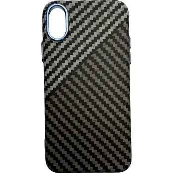 Pouzdro na mobilní telefon Mi-band.cz Vzorovaný carbonový kryt pro iPhone X/XS MAX Barevná varianta: Šedý s modrým okrajem