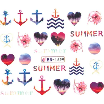 Umělé nehty Barevné vodolepky na nehty - SUMMER HOLIDAY BN1699 (Obtisky na nehty jarní/letní motiv)