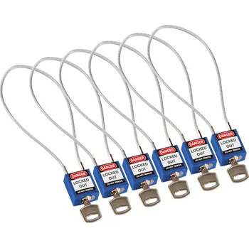 Visací zámek Nylonové zámky s 400mm ocelovým lankem, modrá, 6 ks