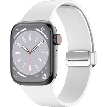 Řemínek na hodinky Silikonový řemínek s kovovým magnetickým zapínáním pro Apple Watch Ultra 49mm / 46mm / 45mm / 44mm / 42mm - bílý