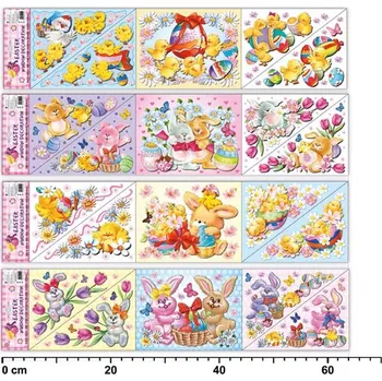 Okenní dekorace Okenní fólie Velikonoční 842 zajíci s košíkem pruh 64x15cm, 4rohy