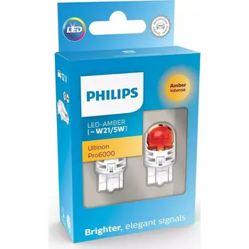 Autožárovka Philips LED W21/5W 12V 2.5/0.5W Ultinon Pro6000 SI Amber Intense 2ks 11066AU60X2