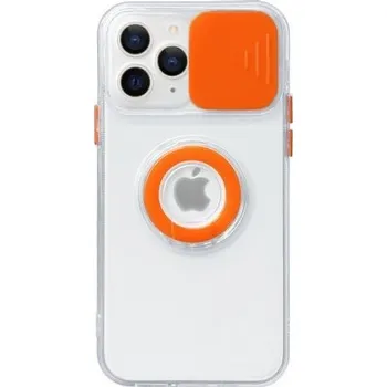 Pouzdro na mobilní telefon Transparentní kryt s držákem na prst a krytkou kamery pro iPhone 14 Pro Max - oranžový