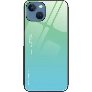 Pouzdro na mobilní telefon Kryt se skleněnou zadní stranou pro iPhone 14 - zelenoazurový