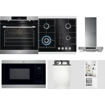 Set domácích spotřebičů AEG Mastery SteamBake BCK455350M + AEG Mastery SpeedBurner HKB64420NB + AEG Mastery DBB5660HM + AEG Mastery MSB2547D-M + AEG Mastery GlassCare FSE73407P + AEG Mastery NoFrost SCB618F6TS