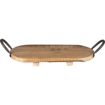 Oválný servírovací tác Johann s kovovými uchy z recyklovaného dřeva - 20*20*9 cm