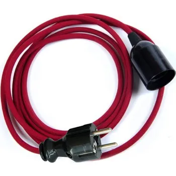 Příslušenství pro svítidlo Textilní kabel 2x0,75mm2 Bordó 28 s objímkou a vidlicí