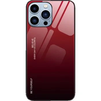 Pouzdro na mobilní telefon Kryt se skleněnou zadní stranou pro iPhone 14 Pro Max - červenočerný