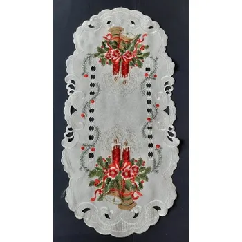 Vánoční dekorace UBRUS vyšívaný 70 x 34 vánoční svíčka zvonek