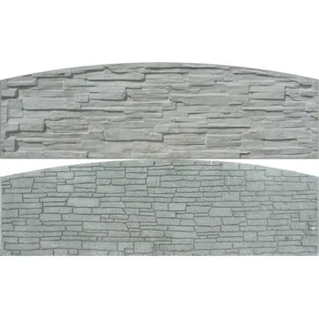 Plot Betonová deska plotová rádius-oblouk, oboustranná – 200 x 50 cm, štípaný a skládaný kámen - šedý
