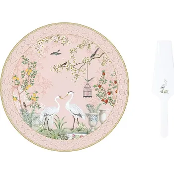 Easy Life, Itálie Easy Life - Dortový talíř s dortovou lžící Jardin De Reves v dárkové krabičce - 32 cm Barva: jako na obrázku, Velikost: 32x32