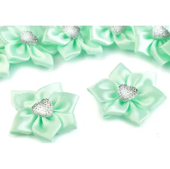 Saténový květ OE50 mm s kamínkem 390487 - 7 mint