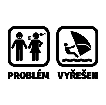 Samolepící dekorace SAMOLEPKA Problém? Vyřešen 009 plachtění (01 - černá) NA AUTO, NÁLEPKA, FÓLIE, POLEP, TUNING, VLASTNÍ TEXT, TISK, AUTOSAMOLEPKY.cz, POLEPY, OBRÁZEK, LOGO, SAMOLEPKY