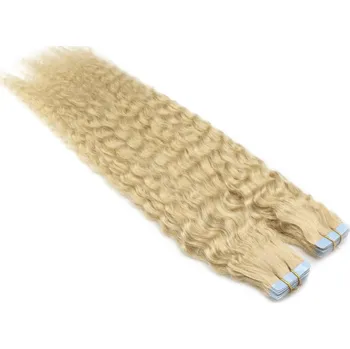 Příčesek 60cm Tape hair / pu extension / Tape IN lidské vlasy remy kudrnaté – platina