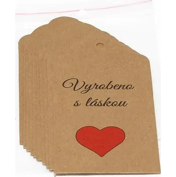 Cukrovinka Visačka kraftová - Vyrobeno s láskou, červené srdce - 10 ks