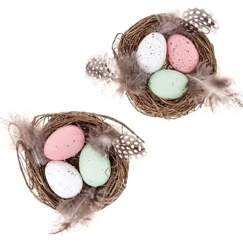 Velikonoční dekorace Dekorativní hnízda DpCraft s kropenatými vajíčky, 2 kusy