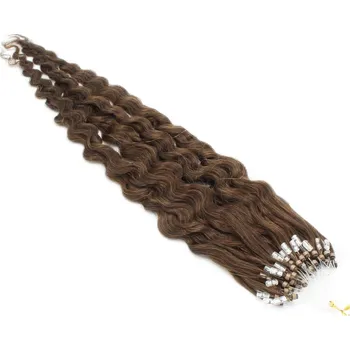 Příčesek 50cm vlasy pro metodu Micro Ring / Easy Loop 0,5g/pr. kudrnaté – středně hnědá