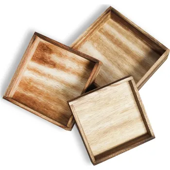 Obal na květináč Dřevěný tác hnědý čtverec - 18x18 cm