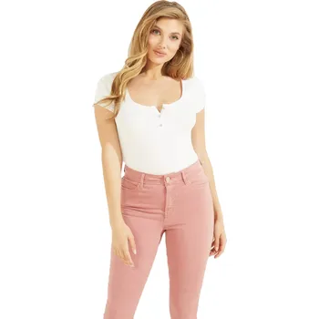 Dámské oblečení GUESS DÁMSKÉ TRIČKO T-SHIRT SS KARLEE JEWEL BTN WHITE W2YP24KBCO2 G011 Velikost: XS