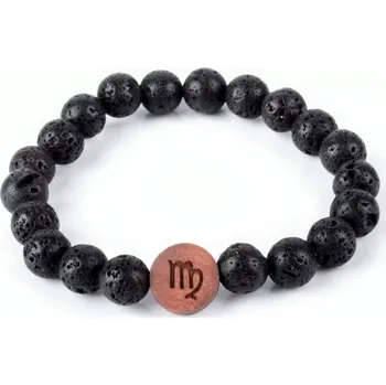 Náramek Náramek Láva 8mm znamení Panna (Korálkové náramky z minerálů - Láva 8mm znamení Panna VEA 06. Náramek z minerálních kuliček přírodní lávy o průměru 8mm s dřevěným korálkem o velikosti 12x4mm, obvod cca 18 - 19 cm.)