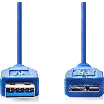 Datový kabel Nedis propojovací kabel zástrčka USB 3.0 A - zástrčka USB 3.0 micro B, 5 m, modrá (CCGP61500BU50)