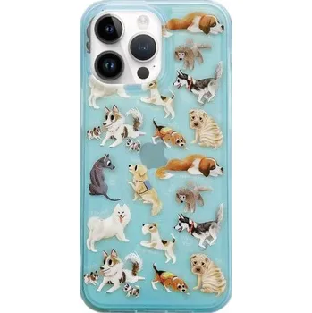 Pouzdro na mobilní telefon Matný transparentní kryt s motivem psů pro iPhone 14 Pro Max - modrý