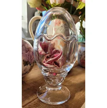 Dóza na potraviny Skleněná dóza na bonbóny ve tvaru vajíčka na nožce - Ø 8*16 cm