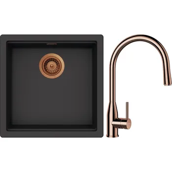 Granitový dřez Set Schock S27-9 (dřez Kiruna N-100 Dusk + baterie Kavus.120 Měď + komponenty Měď)